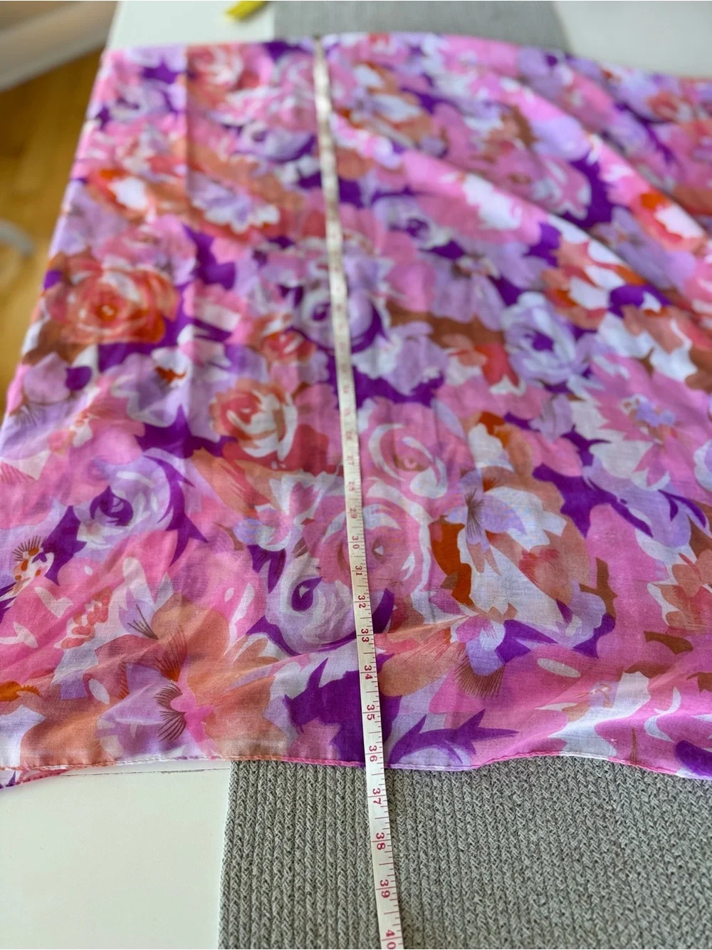 Vintage Pink & Purple Floral Scarf with Coral Accents and Fringe